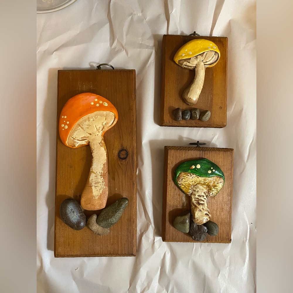 Vintage mushroom wooden plague